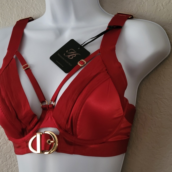 Honey Birdette Red Bra with Gold Accents - Picture 5 of 10